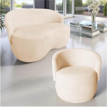 Imagem de Kit Namoradeira + Poltrona Decorativa Beatriz Orgânica Couro Bege - Ma