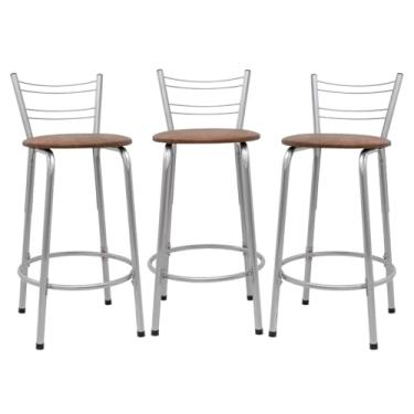 Imagem de Kit 3 Banquetas Flórida 60cm Estrutura Prata Ideal Cozinha Gourmet Área de Lazer Piscina Balcão Bancada Bistro Bar (Assento Marrom Claro)