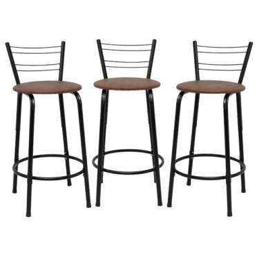 Imagem de Kit 3 Banquetas Para Cozinha Flórida Estrutura Preta 60cm Área de Lazer Piscina Balcão Bancada Bistro Bar (Assento Marrom Claro)