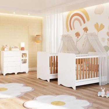 Imagem de Quarto Bebê Gêmeos 2 Berços Americano Ben Cômoda 1 Porta Uli 100% MDF