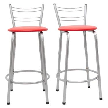 Imagem de Kit 2 Banquetas Flórida 60cm Estrutura Prata Ideal Cozinha Gourmet Área de Lazer Piscina Balcão Bancada Bistro Bar (Assento Vermelho)