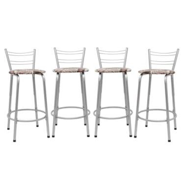 Imagem de Kit 4 Banquetas Flórida 60cm Estrutura Prata Ideal Cozinha Gourmet Área de Lazer Piscina Balcão Bancada Bistro Bar (Assento Floral Marrom)