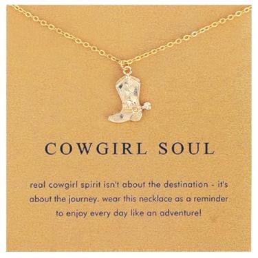 Imagem de Colar de Cowgirl Ocidental para Mulheres, Delicado Pingente de Bota Cowboy Ocidental com Cartão Inspirador Boa Sorte Joia Amizade para Presente