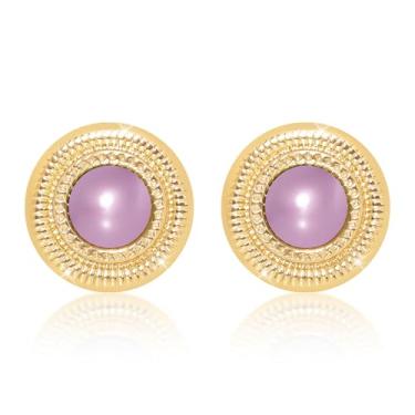 Imagem de LAYWAF Brincos femininos banhados a ouro de pérola sintética, hipoalergênico, de aço inoxidável, disponível em uma variedade de cores peroladas, Pink Pearl, Cobre Aço inoxidável Acrílico, Pérola