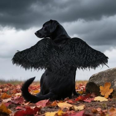 Imagem de Fantasias engraçadas de asa de penas falsas para cães, pássaros peludos, asa de anjo, roupas para animais de estimação para Halloween (Asa de pena preta, tamanho G)
