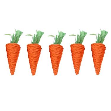 Imagem de 5 peças de brinquedo de mastigar cenoura com grama natural – ideal para coelhos, hamsters e porcos fuinea, este brinquedo animal promove um ranger saudável dos dentes e oferece brincadeiras