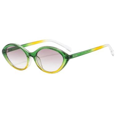 Imagem de Óculos de sol vintage oval feminino, moda retrô, óculos femininos de luxo, UV400 (verde e amarelo)
