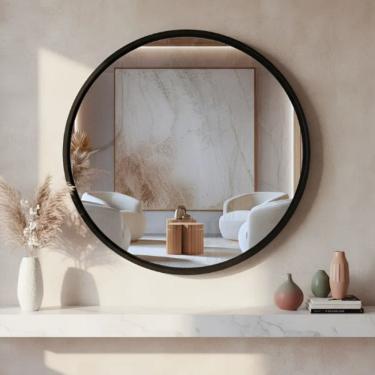 Imagem de Espelheira Redondo 50cm Moldura Alumínio Basic Preto