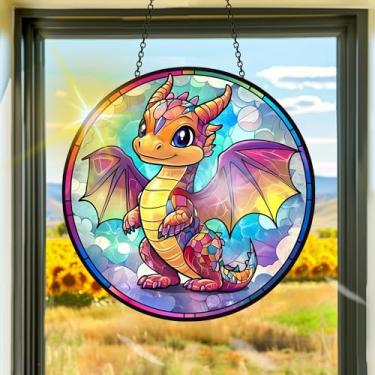 Imagem de Acrílico colorido, apanhador de sol, decoração de janela pendurada de dinossauro, arte de parede de arco-íris, para sala de estar, quarto, varanda, interior e exterior, jardim, enfeites de Natal 19 x