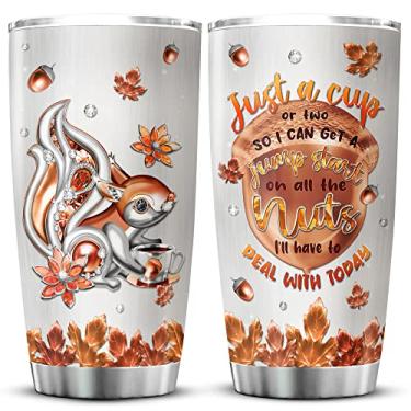 Imagem de KOIXA Copo de esquilo com tampa estilo joia bonito roedor amante animal copo de café de aço inoxidável caneca isolada para mulheres cogumelo noz esquilo presente de natal presentes de dono de animais de estimação