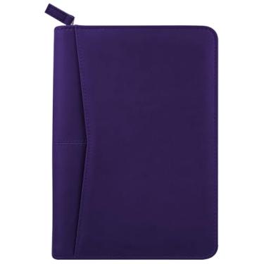 Imagem de Konper Junior Padfolio Portfolio com bloco de escrita de 12 x 20,3 cm, organizador de pastas de negócios A5, estojo multifuncional para homens e mulheres, roxo escuro