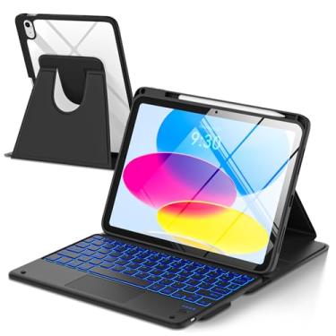 Imagem de TaIYanG Capa com teclado sensível ao toque para iPad (A16) 11ª/10ª geração, capa com rotação de 360° com teclado fólio destacável sem fio retroiluminado com suporte para lápis para iPad de 11