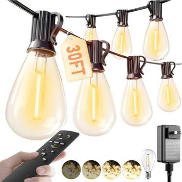 Imagem de luckystyle Cordão de luzes LED para ambientes externos com controle remoto, 10 + 1 lâmpadas à prova de estilhaçamento, luzes de pátio à prova d'água e reguláveis para varanda, jardim, quintal, deck