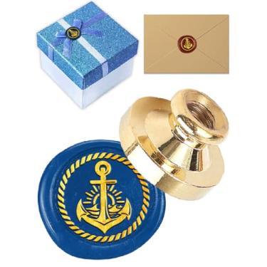 Imagem de 1 peça de cabeça de carimbo de latão com selo de cera de âncora e leme, cabeça de selo de latão removível, carimbo de metal redondo para envelopes, convite de festa, embrulho de presente, cartão de