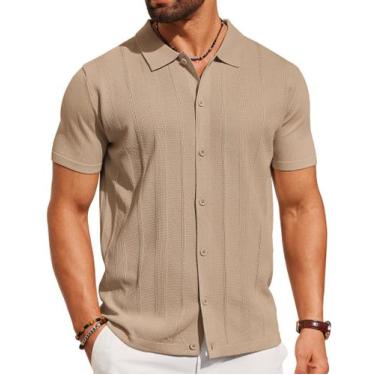 Imagem de Camisa polo de malha COOFANDY de manga curta com botões para homens