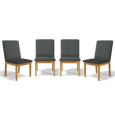 Imagem de Kit Com 4 Cadeiras Daniela Madeira Maciça Estofada Para Mesa De Jantar Linho Chumbo 406