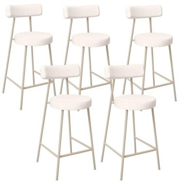 Imagem de Kit 05 Banquetas Baixa Cozinha Sala Jantar Bancada Milão Arena L02 Linho Cru - Lyam Decor