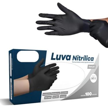 Imagem de Luva Nitrilica Preta Linha Super Premium Totalmente Sem Pó Antiderrapante Moderna Com 100 Unidades Descartável | P M ou (G)