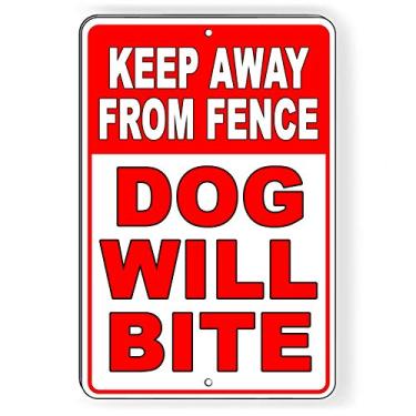 Imagem de Placa de metal Dog Will Bite Keep Away from Fence Beware Warning Trespass Stop 30,5 x 20,3 cm