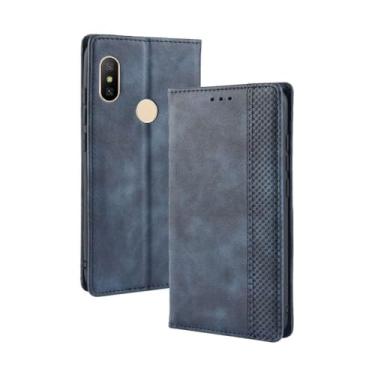 Imagem de Capa para Xiaomi Redmi Note 6 Pro,Retro Flip magnético,Caso de telefone de couro PU,Design de carteira com 3 slots de cartão e 1 clipe de dinheiro -Blue