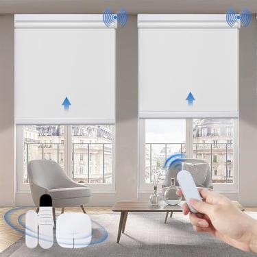 Imagem de Grandekor Persiana motorizada com controle remoto, persianas motorizadas, persianas elétricas 100% blackout, persianas sem fio para quarto, sala de estar, escritório, branca, L33 x H72