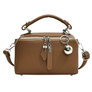 Imagem de Bolsa tiracolo pequena com alça superior para mulheres, vintage, quadrada, bolsa de ombro com alça ajustável, Café, Medium