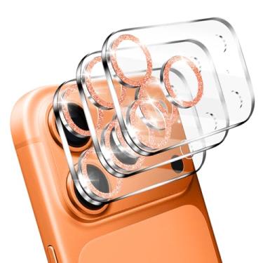 Imagem de NECARSIN Pacote com 3 protetores de lente para câmera iPhone 17 Pro, vidro temperado brilhante, dureza 9, protetor de tela de câmera de alta definição antiarranhões (laranja)