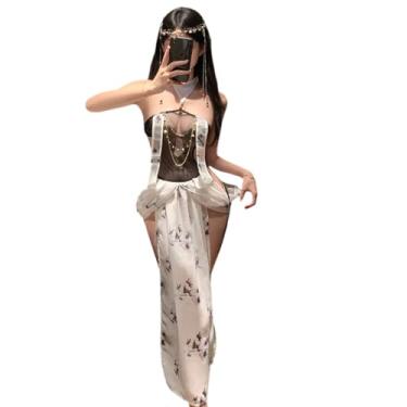 Imagem de SENJIY Lingerie sexy para mulheres, fantasia de cosplay, estilo chinês, cheongsam, babydoll, anime, roleplay, colado ao corpo, transparente, fenda alta, dança do ventre, camisola longa, tanga preta e