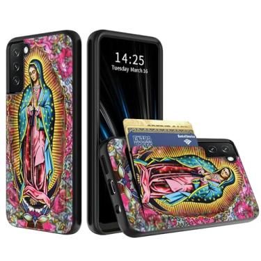 Imagem de BWEGRHE Capa carteira Virgem Maria para Samsung Galaxy S25 FE com suporte oculto para cartão, capa deslizante de borracha interna macia híbrida com compartimento para cartão de identificação para