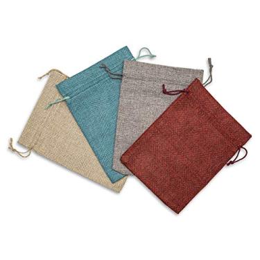Imagem de Pacote com 48 sacos de aniagem de linho natural de 13 x 19 cm com cordão (4 cores sortidas, médio) para lembrancinhas de festa, presentes, presentes de Natal ou artesanato DIY por TheDisplayGuys