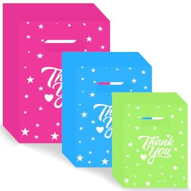 Imagem de 300 peças de sacos de agradecimento para negócios pequenos, 3 tamanhos, sacos de plástico para mercadorias, saco de compras extra grosso, reutilizável com alça, 3 cores, bolsa de agradecimento, para