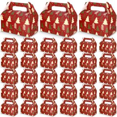 Imagem de Feifeiya 30 caixas de presente de Natal com alças, caixas de presente vermelhas de papel, doces, biscoitos, árvore de Natal, cupcake, guloseimas, brindes de presente, sacos de embalagem para crianças