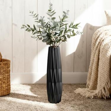 Imagem de Vaso alto preto – Vaso de cerâmica geométrica torcida de 39,9 cm para decoração moderna de casa, sala de estar, mesa ou canto