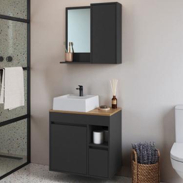 Imagem de Armário de Banheiro Bahamas 2 Portas 1 Gaveta com Cuba e Espelho Grafite - Art In Móveis