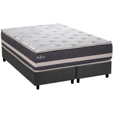 Imagem de Cama Box Queen: Colchão Ortopédico Herval Ag65 Belfort + Base Crc Suede Gray (158x198)