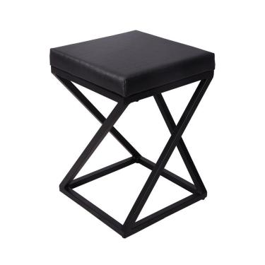 Imagem de Banquinho Zênite - Metalon Preto - Assento Estofado Preto - 47cm