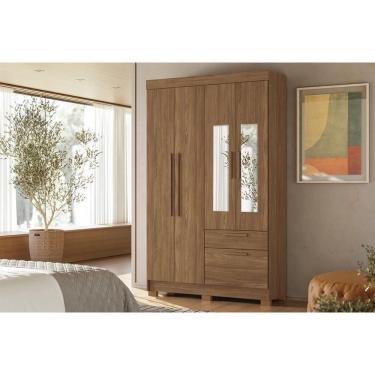 Imagem de Guarda Roupa Solteiro 4 Portas (2 C/ Espelho) E 2 Gavetas C/ Pés Londrina 4.2 Jatobá - Santos Andirá