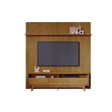 Imagem de Painel Piso Teto New Guaporé Com Rack Bancada Selene New Luna Cumaru - Madetec