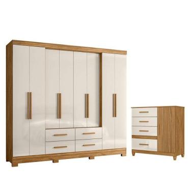 Imagem de Guarda Roupa Casal San Lorenzo E Cômoda Vênus Com Pés Freijó Off White – Moval