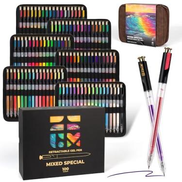 Imagem de ZSCM Caneta de gel retrátil para colorir adultos, 100 cores, canetas de tinta de gel multicoloridas de grande capacidade, caneta colorida de 1 mm de ponta fina para escrever livros de colorir para