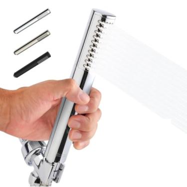 Imagem de SUPPLYGIANT Chuveiro de alta pressão, cabeça de chuveiro portátil, varinha de chuveiro cromada, 2,5 GPM, pulverizador de chuveiro de design moderno, rosto de 5 cm