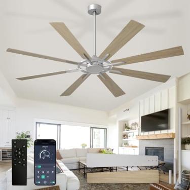 Imagem de BvenuBigLite Ventilador de teto grande sem luz: Ventiladores de teto externos modernos de 72 polegadas 8 lâminas com controle remoto de aplicativo - Ventilador grande de níquel escovado sem luz