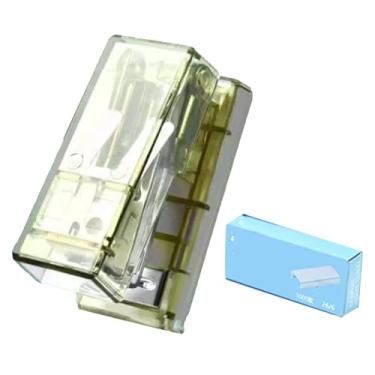 Imagem de Mini grampeador bonito portátil construção de aço semitransparente economizar esforço grampeador de mesa de escritório para escritório escolar (Verde)