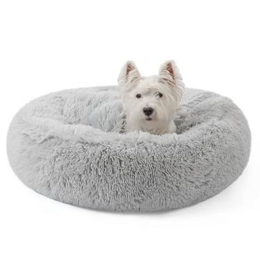 Imagem de NOYAL Cama de cachorro calmante para ansiedade, caverna de donut com capuz e cobertor, cama de pelúcia fofa lavável para cães e gatos pequenos e médios