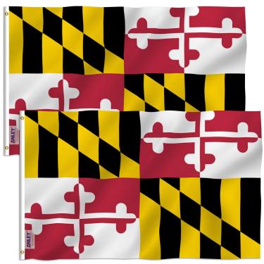Imagem de ANLEY Embalagem com 2 Fly Breeze 3x5 Foot Bandeira de poliéster do estado de Maryland - Cor vívida e resistente ao desbotamento UV - Cabeçalho de lona e costura dupla - Bandeiras Maryland MD