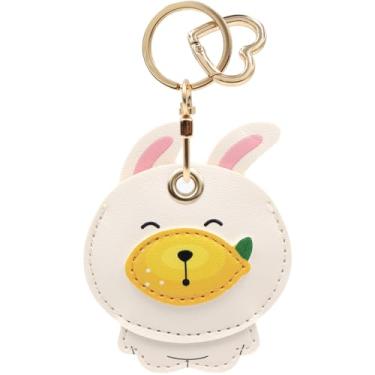 Imagem de Capa MC Fashion de couro PU compatível com AirTag, capa de rastreador GPS de frutas fofas com pingente de chaveiro (Lemon Bunny)