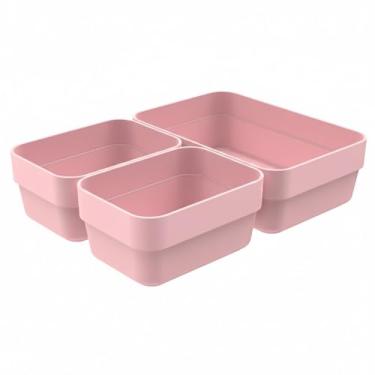 Imagem de Porta Trecos Organizador de Mesa, Plástico PP Rosa, Empilhável, para Material Escolar e Escritório, 5,5 x 5 x 23cm e 5,5 x 5 x 11,5cm