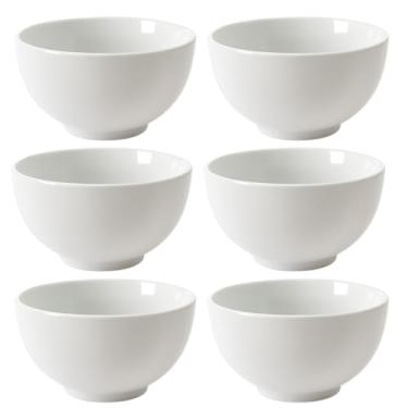 Imagem de Conjunto de Tigelas de Porcelana Branca 450ml – 6 Peças, Empilháveis, Uso em Sopa, Açaí, Sobremesas e Feijoada