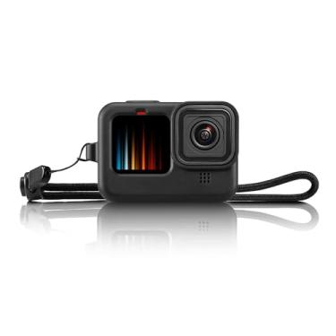 Imagem de Capa preta de silicone para Hero 13/Hero 12/Hero 11/Hero 10/Hero 9 preta, capa lateral da bateria, tampas de lente e cordão para Hero 13/12/11/10/9 preto kit de acessórios