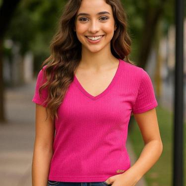 Imagem de Blusa Infantojuvenil Canelada com Decote V – Algodão com Poliéster Cativa-Feminino